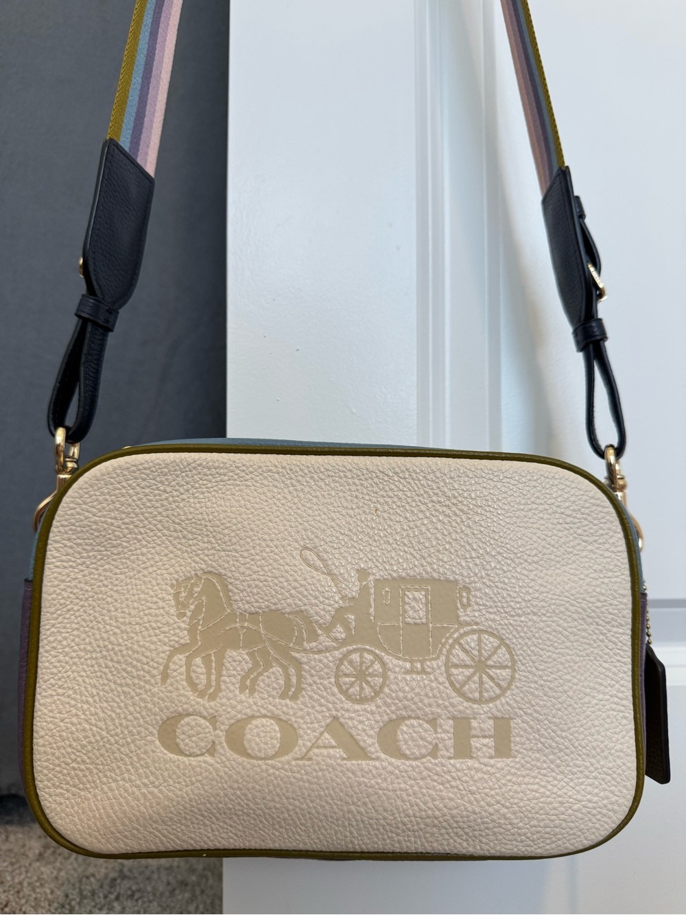 Coach 91082 Jes Crossbody in Colorblock Chalk Pebble Leather